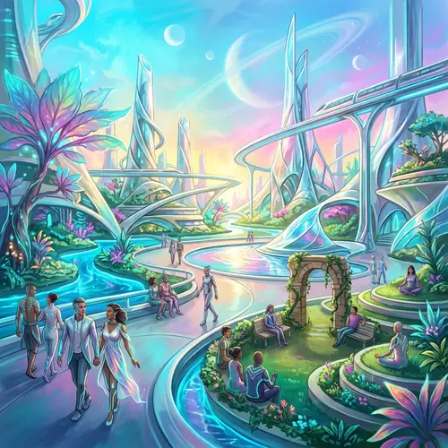 Futuristic Planet Transformation: Utopian Vision of Harmony and Progress