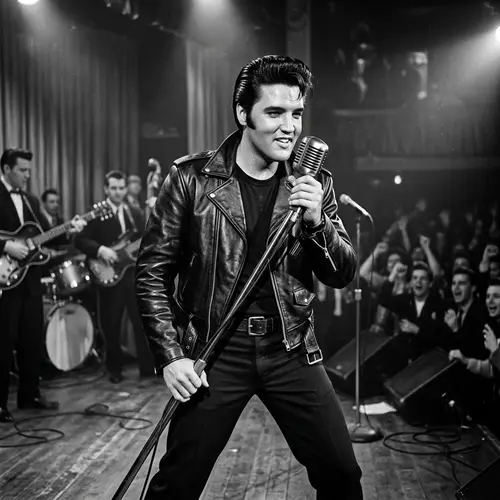 Elvis Presley: 1950s Rockabilly Icon in Black and White