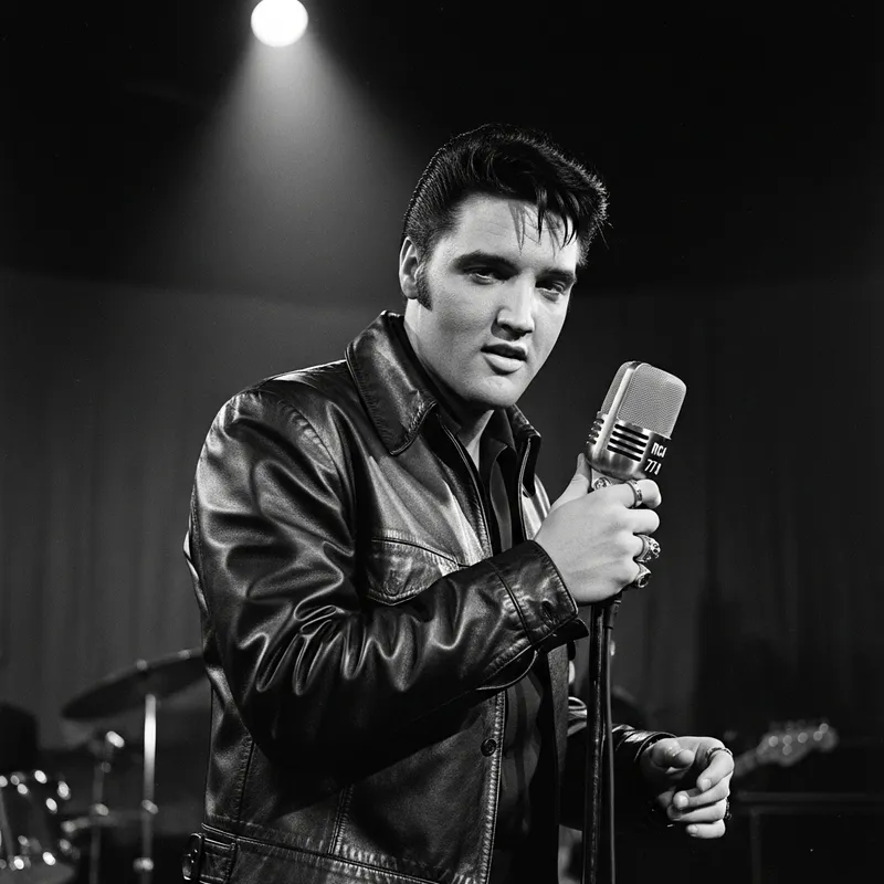 Elvis Presley: 1950s Rockabilly Icon in Black and White Elvis Presley: 1950s Rockabilly Icon in Black and White