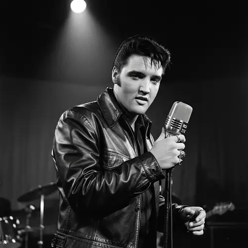 Elvis Presley: 1950s Rockabilly Icon in Black and White