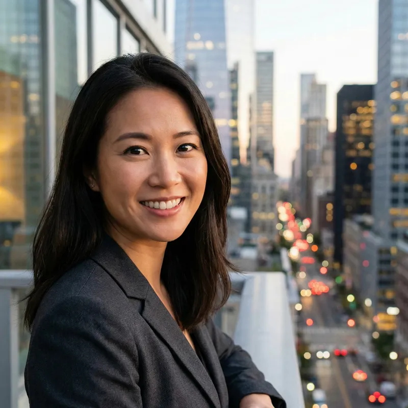 Eastern Woman Smiling at 35 | Professional Profile Photo | 4K Cityscape Eastern Woman Smiling at 35 | Professional Profile Photo | 4K Cityscape