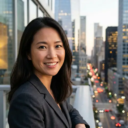 Radiant Eastern Woman Portrait | 4K Cityscape Background