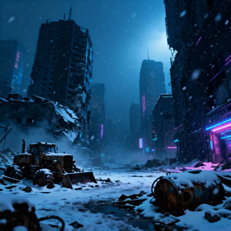 Cyberpunk Apocalypse: Dark Snowy Worlds