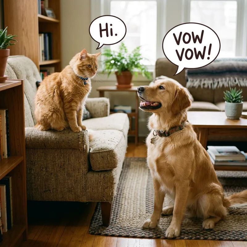 Cat Says Hi to Dog with Speech Bubble