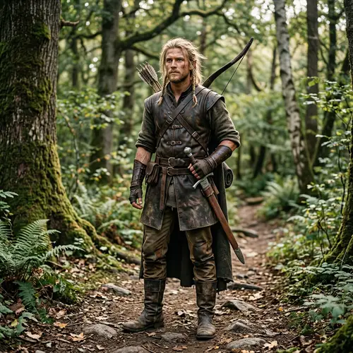 6 Feet Half-Elf with Blond Hair and Leather Gear