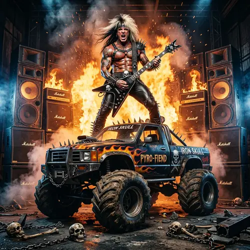 Epic Monster Truck with Hair Metal Guitarist