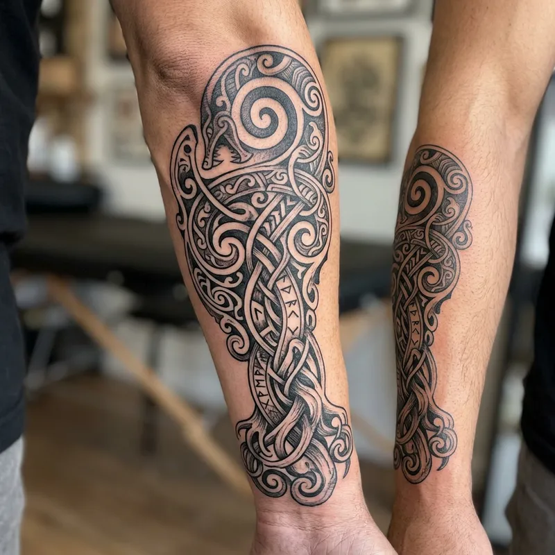 Nordic Mythology Tattoo Design - Norse Viking & Maori Fusion