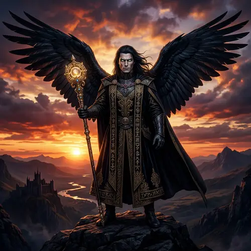 Lucifer: Mythical Figure with Glossy Black Wings