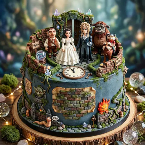 Labyrinth-Themed 1 Tier Birthday Cake Design