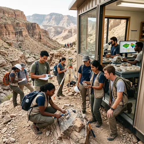 Diverse University Geology Students Engaged in Field Studies