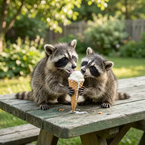 Adorable Baby Raccoons Enjoying Ice Cream
