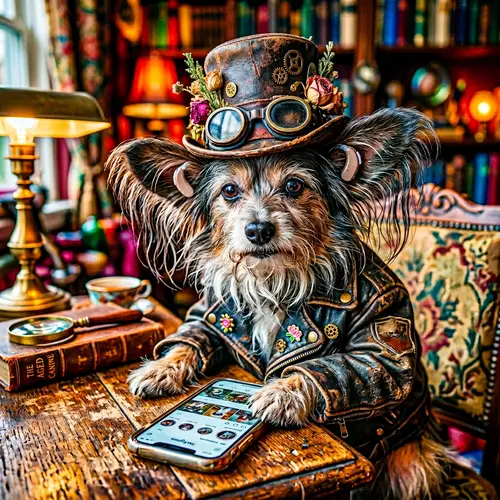 Vibrant 68-Year-Old Papillon Dog in Colorful Self-Portrait