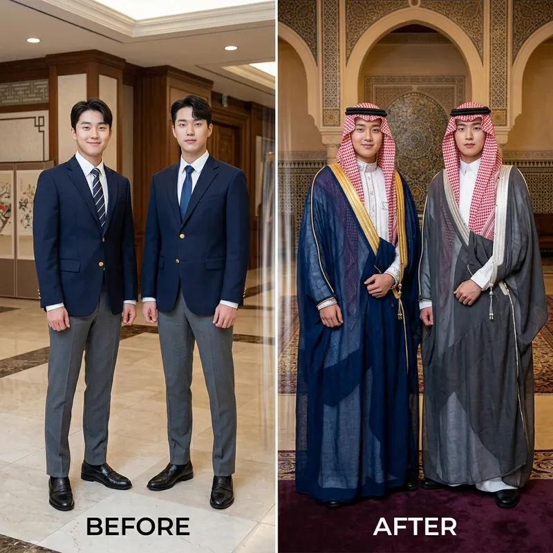 South Korean Boys Transform into Saudi Prince Costumes