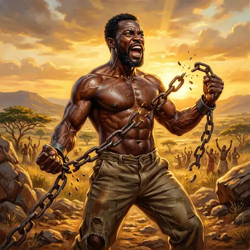 Liberation: Strong African Man Breaking Chains - Powerful Art