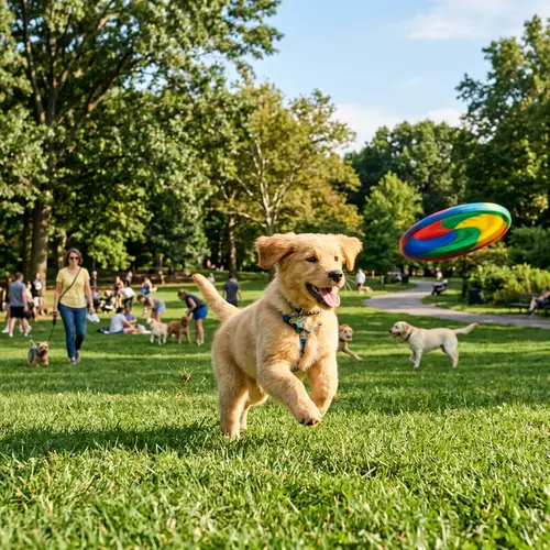 Playful Golden Retriever Puppy Enjoying Sunny Day in Park