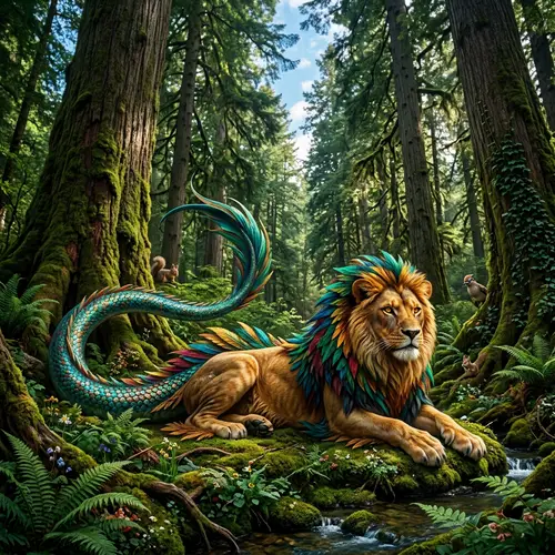 Majestic Mythical Creature in Enchanted Forest