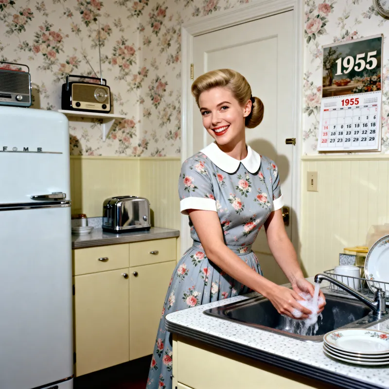 Charming 1950s Housewife in a Classic Kitchen