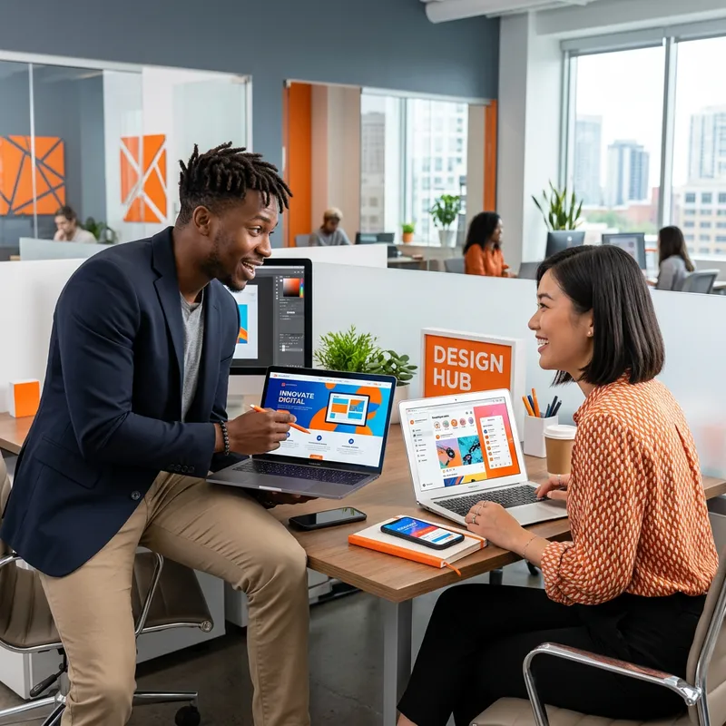 Diverse Professionals Collaborating on Digital Designs