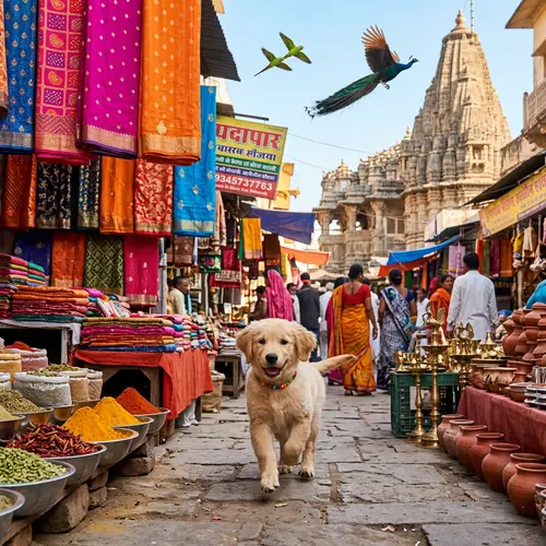 Adorable Dog in Vibrant Indian Setting