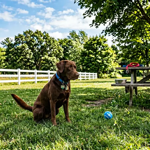 Playful Brown Dog at the Park with a Blue Ball