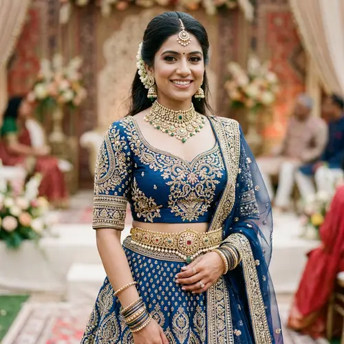 Traditional South Asian Woman in Elegant Attire | Clothing Details