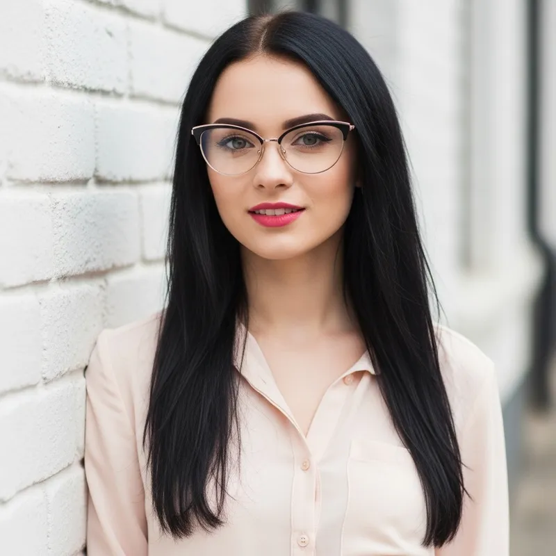 Pretty 24-Year-Old Girl with Black Hair and Glasses