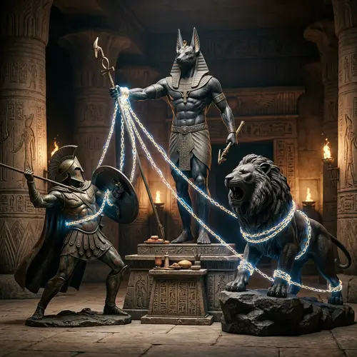Anubis Statue Controlling Spartan & Lion Statue