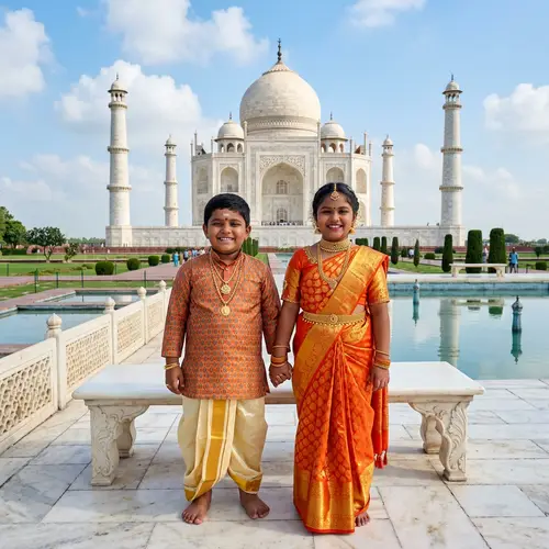 Colorful South Indian Kids with Taj Mahal Background