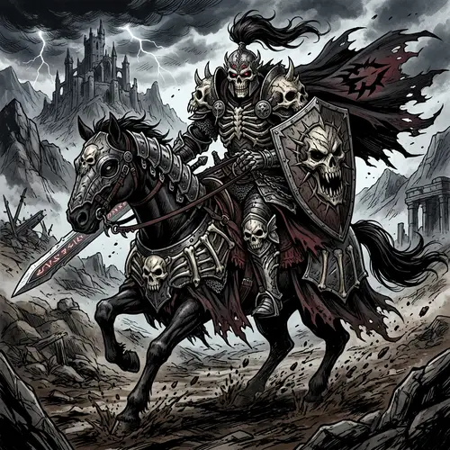 Berserker Skull Knight on Horse - Manga Art