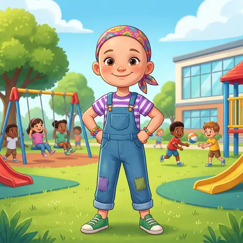 Confident Cartoon Child with Alopecia