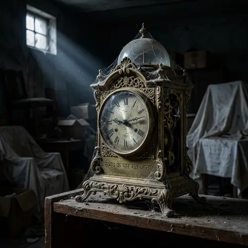 Antique Brass Clock in Dusty Storeroom