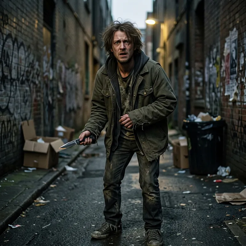 Madman with Knife: Intense Image of Unsettling Madness