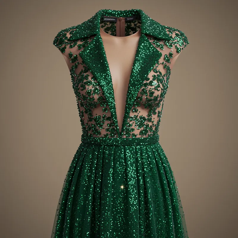 Emerald & Purple Sequin Dress with V-Neck Design Emerald & Purple Sequin Dress with V-Neck Design