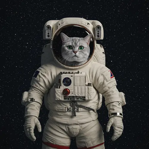 Cat in an Astronaut Suit Floating in Space