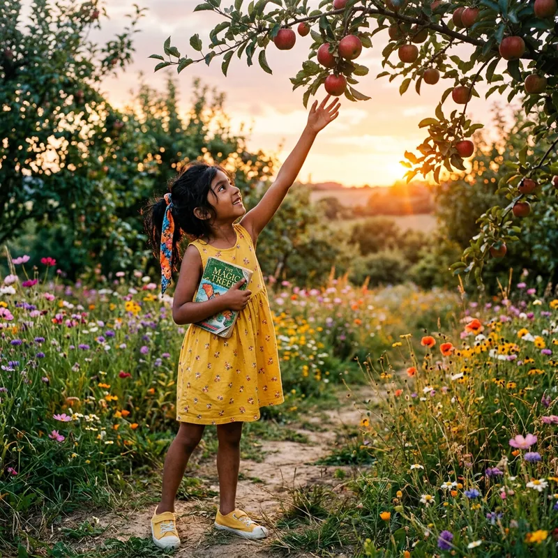 South Asian Girl with Favorite Book in Sunflower Dress