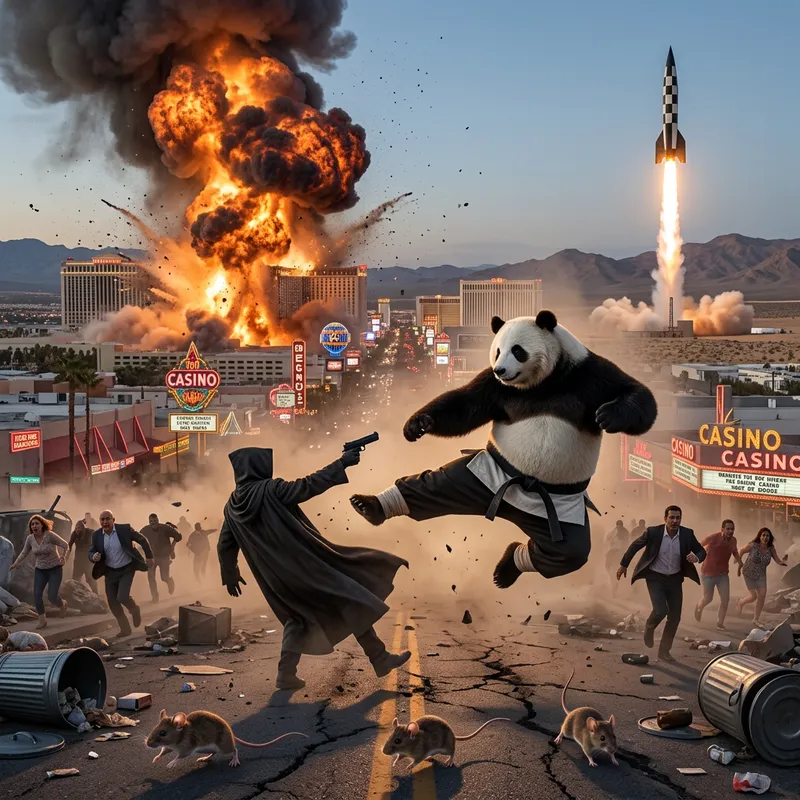 Nuclear Showdown in Vegas: Kung Fu Panda vs. Ninja Army