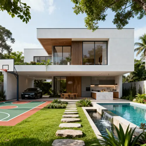 Modern Two-Storey House Plan with Pool and Garden