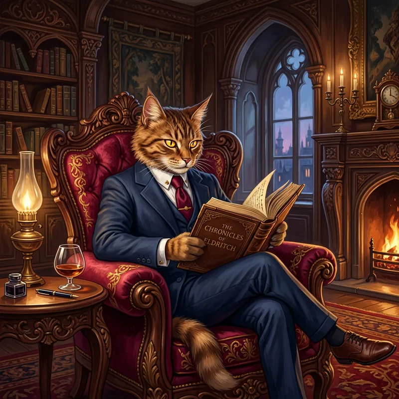 Victorian Fantasy: Feline Character in Digital Art