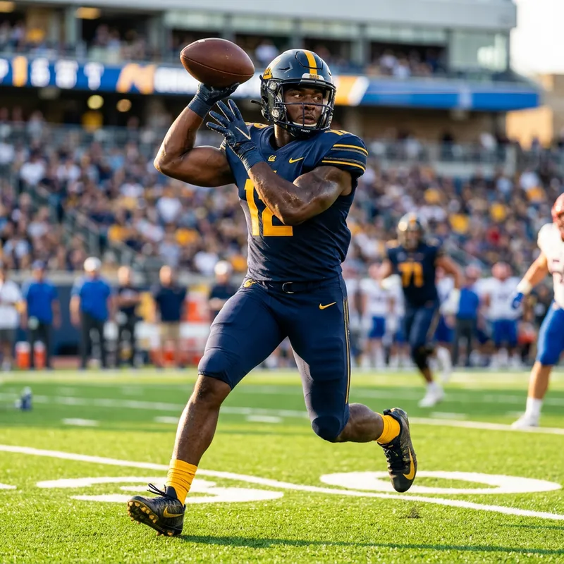 Athletic Black Male Football Player in Blue and Gold Gear