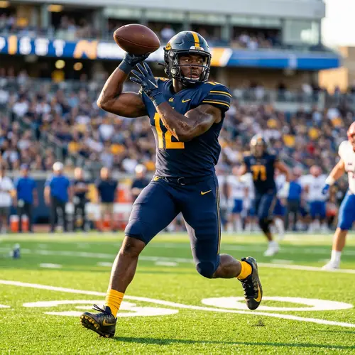 Black Male Football Player in Blue and Gold - Athletic Gear Action