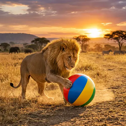 Graceful Lion Playing with Ball in Savanna | Wildlife Fun