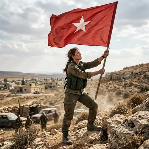 Fighter Raising Red Flag with White Star - Brave Symbol