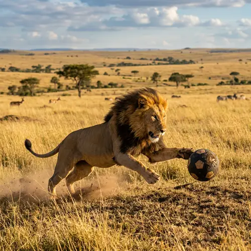 Majestic Lion Playing with Ball in Grassland | Wildlife Photography