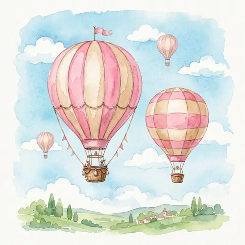 Elegant Watercolor Hot Air Balloons | Soft Striped Design