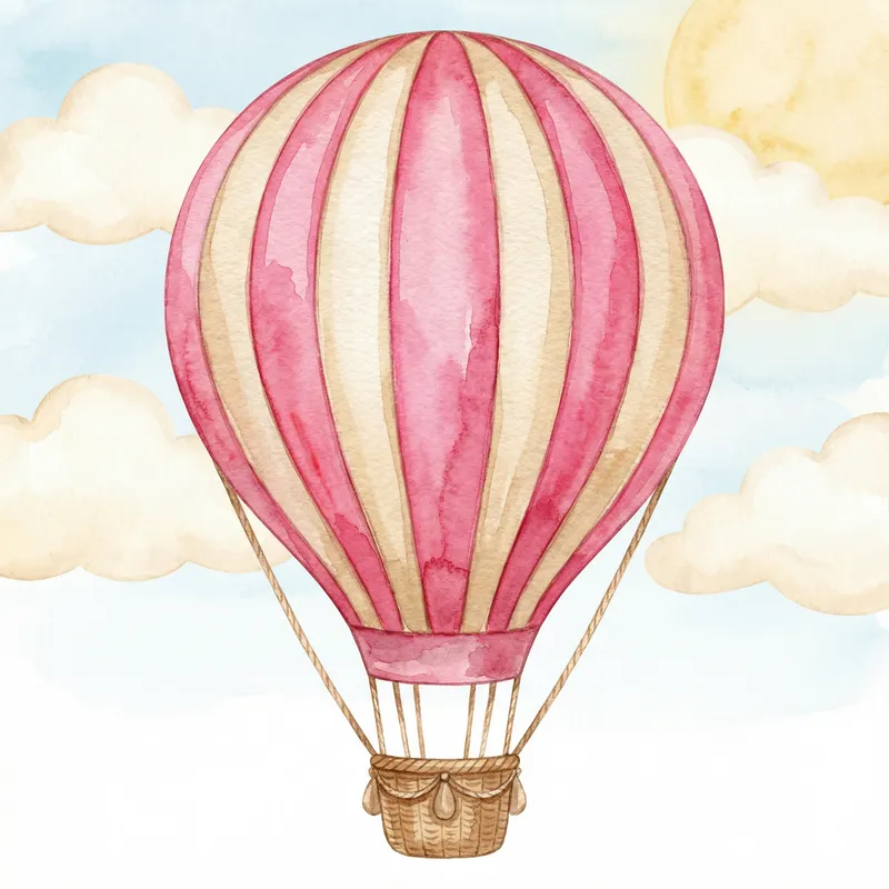 Watercolor Pink Beige Striped Hot Air Balloon Clip Art