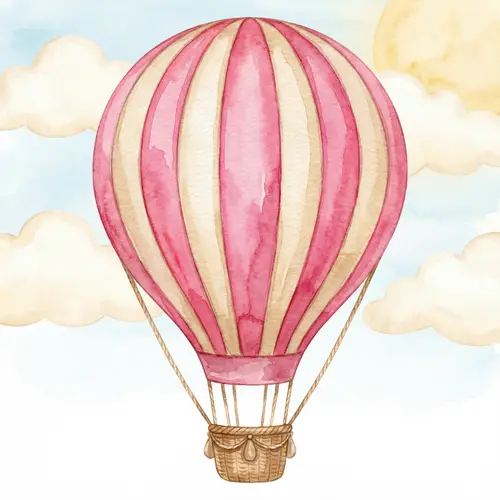 Hot Air Balloon Clip Art with Watercolor Texture