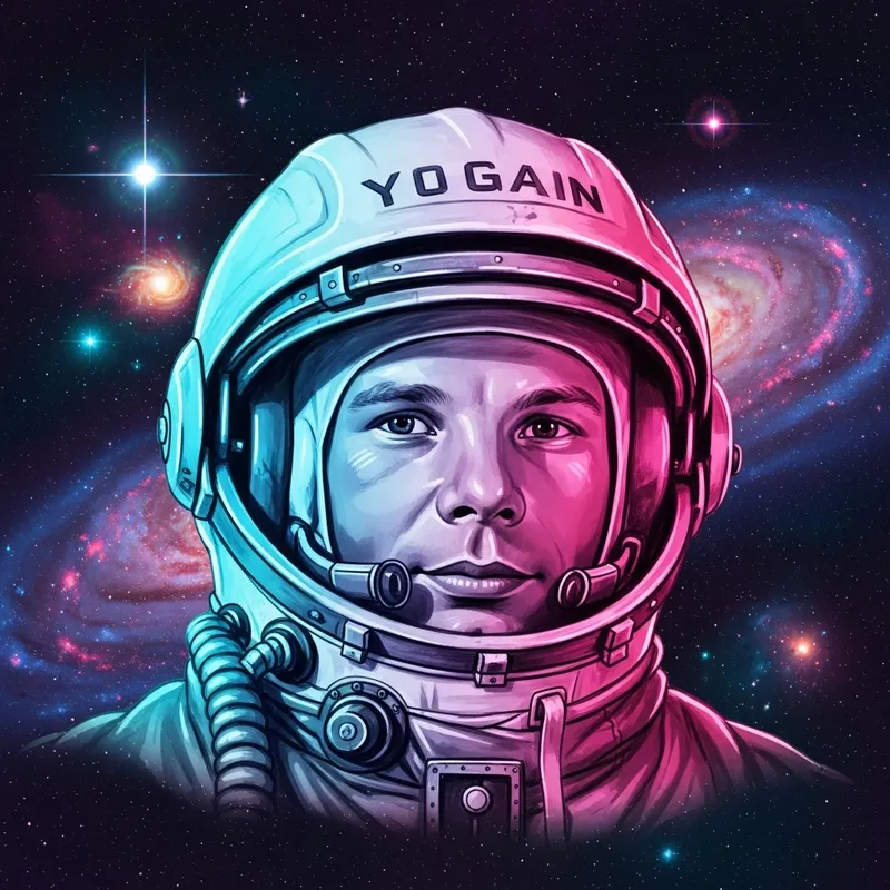 Neon Tribute to Yuri Gagarin: Astronaut Sketch