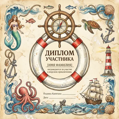 Marine-Themed A4 Participant Diploma Design