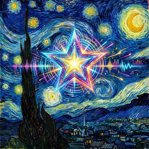 Vibrant EDM Star in a Starry Night Sky
