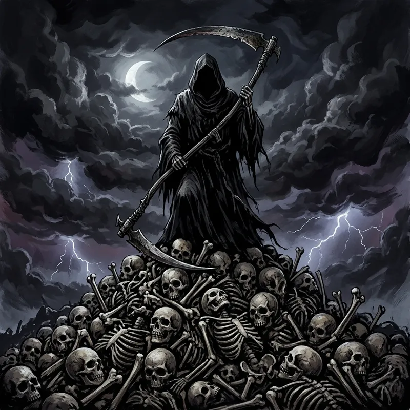 Eerie Faceless Grim Reaper on Skull Mountain